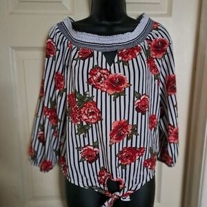 No boundaries off shoulder floral stiped blouse A-50